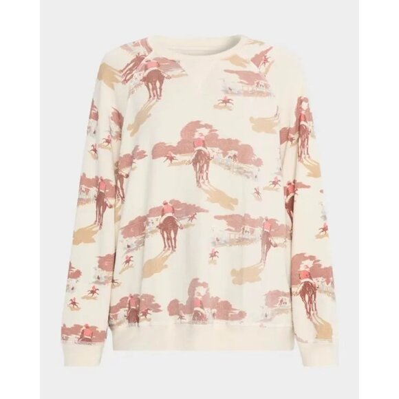 THE GREAT. The Slouch horse Cotton Sweatshirt - White Patt size 0/ XS - Picture 3 of 8